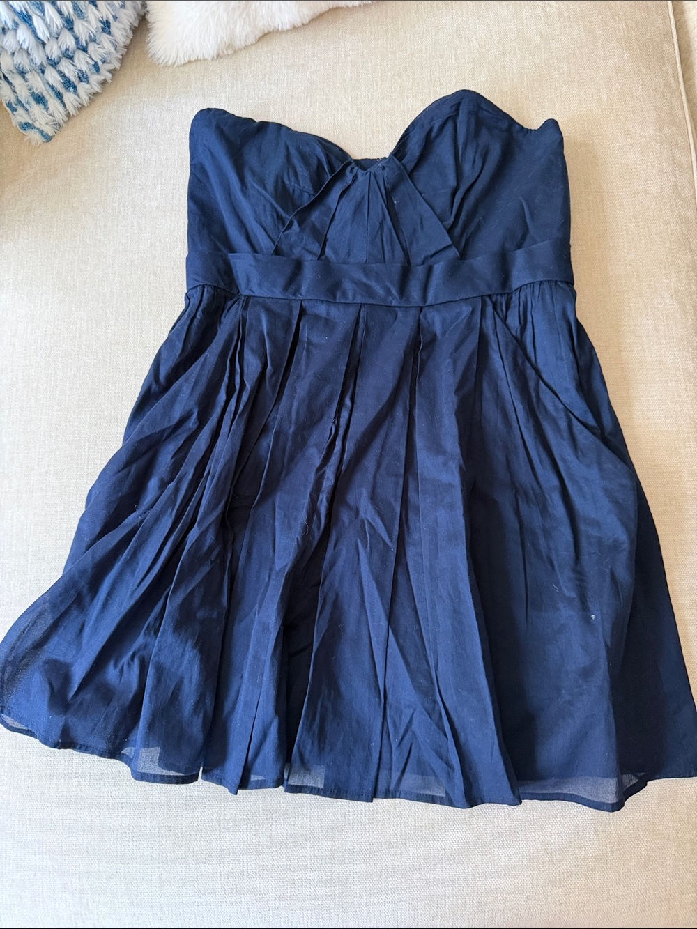Strapless Navy Pleated Skater Dress with pockets